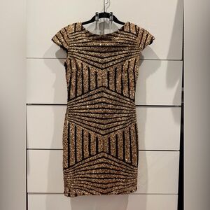 SHEIN Gold and Black Geometric Sequin Mini Dress